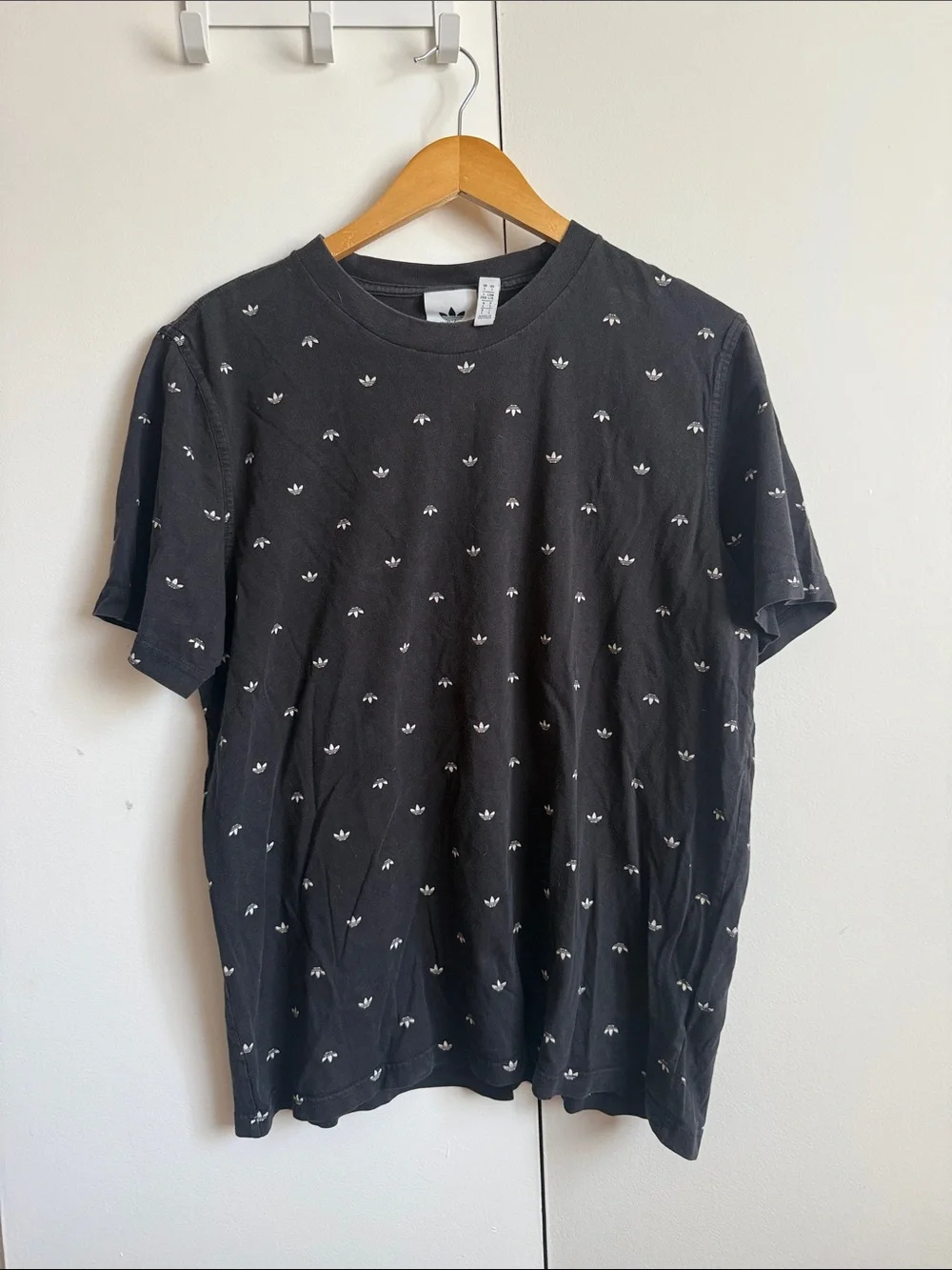 adidas Black Tee with White Trefoil All-Over Print